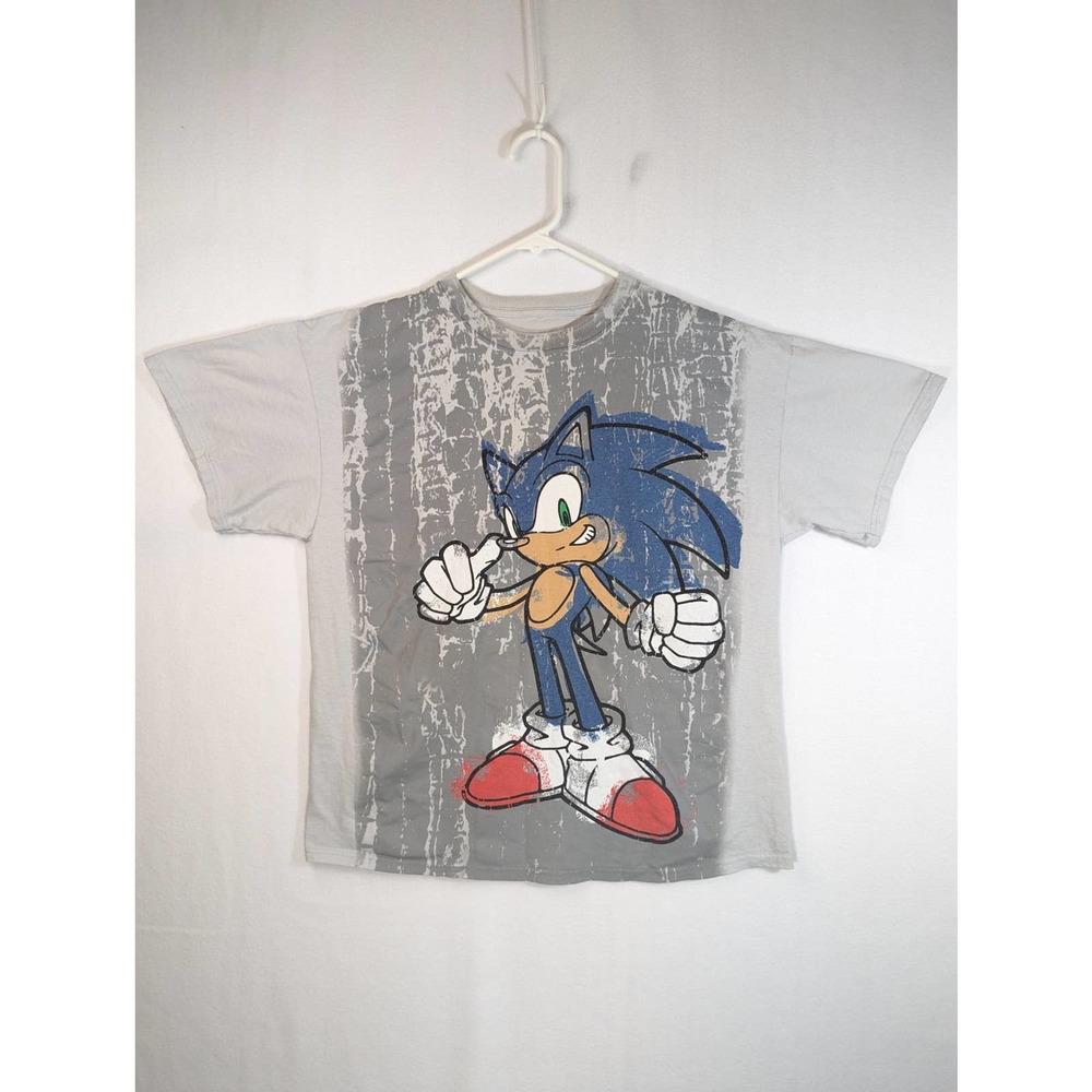 Sega Sonic the Hedgehog Mens L Front All Over Print Graphic T-Shirt Gray